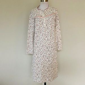 Medium Pullover Nightgown CELESTIAL DREAMS Gray Leaves Red Birds Long Sleeves